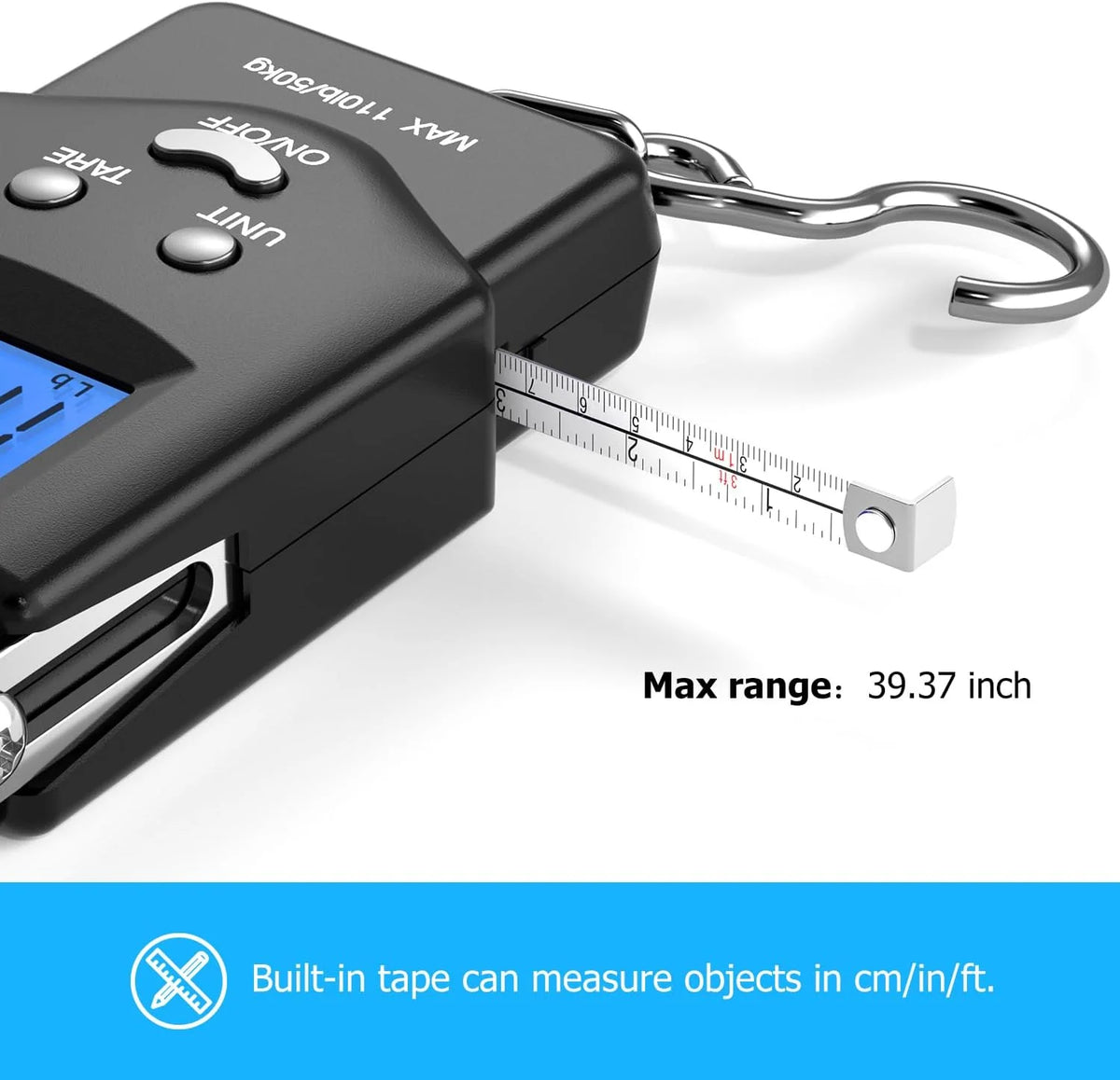 Digital Hanging Scale 110 lb Backlit LCD Tape Measure