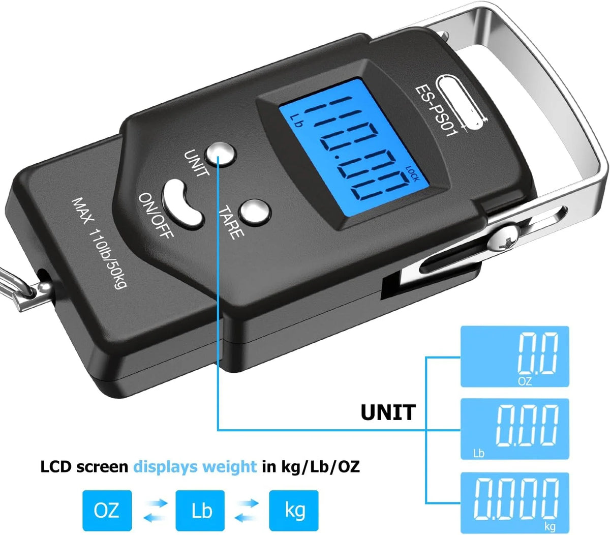 Digital Hanging Scale 110 lb Backlit LCD Tape Measure
