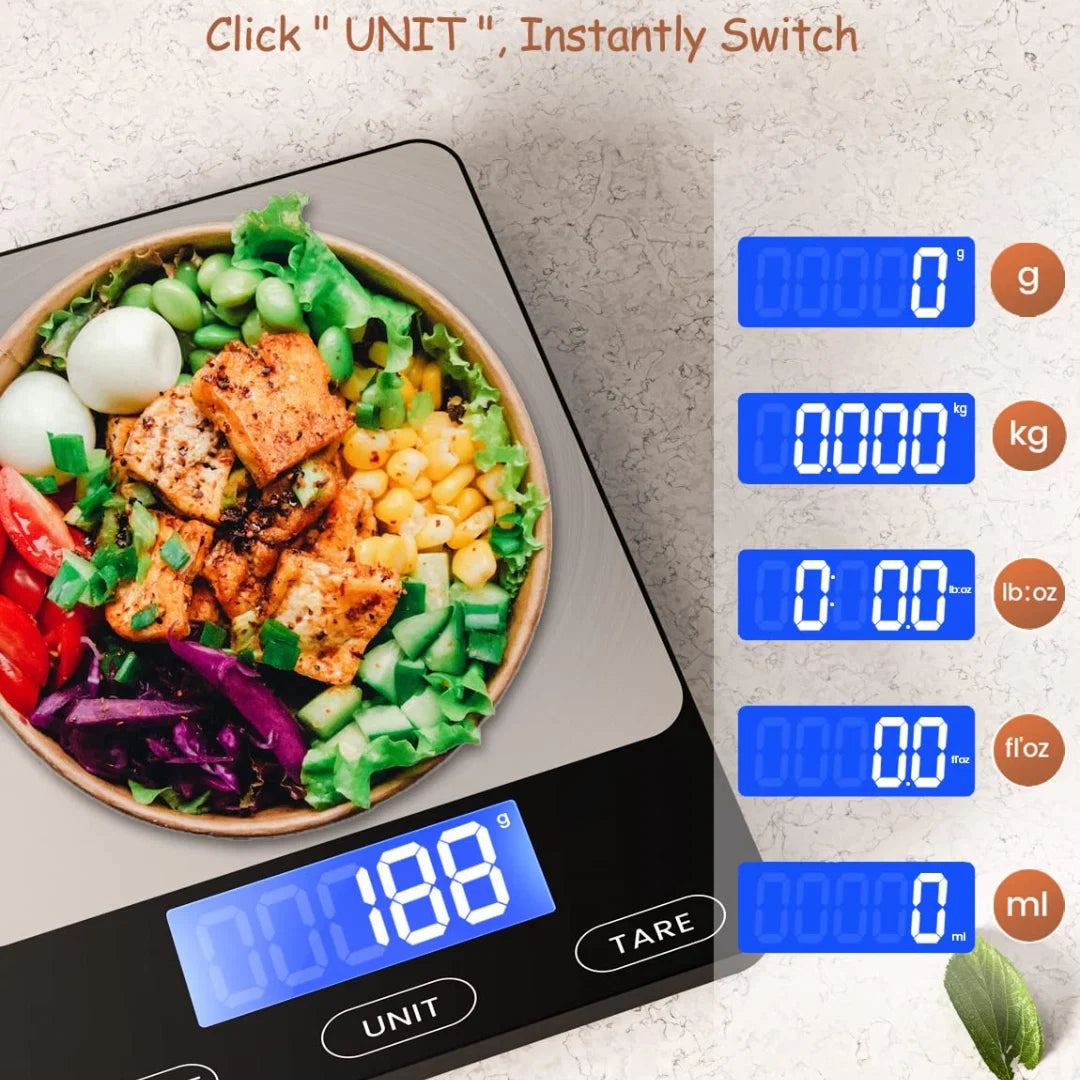 Digital Kitchen Scale Brushed Stainless Steel 33 lb Rechargeable