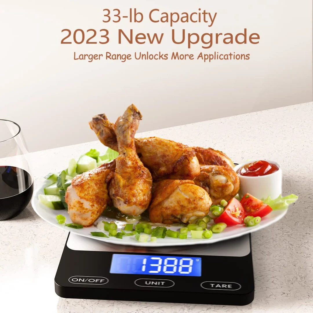 Digital Kitchen Scale Brushed Stainless Steel 33 lb Rechargeable
