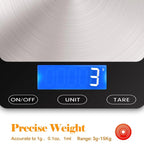 Digital Kitchen Scale Brushed Stainless Steel 33 lb Rechargeable