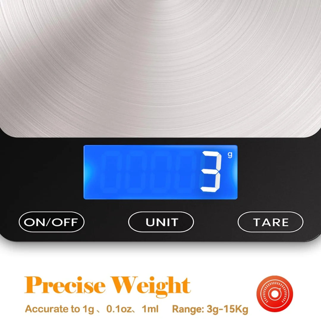 Digital Kitchen Scale Brushed Stainless Steel 33 lb Rechargeable