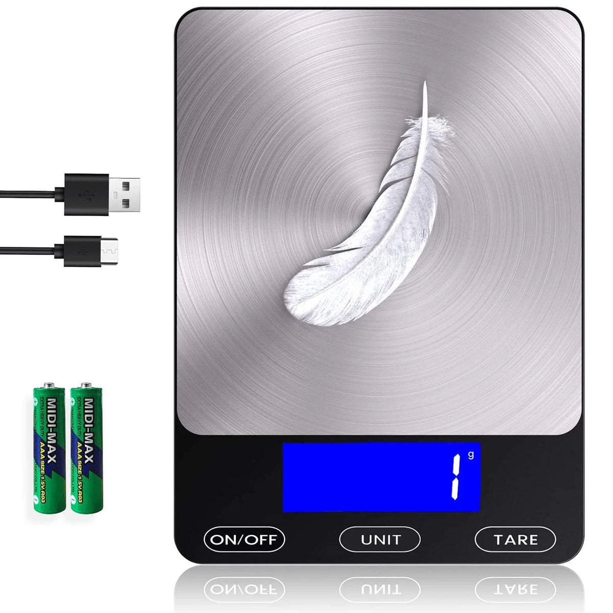 Digital Kitchen Scale Brushed Stainless Steel 33 lb Rechargeable
