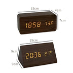 Digital LED Clock Dimmable Display Wood Finish USB Powered