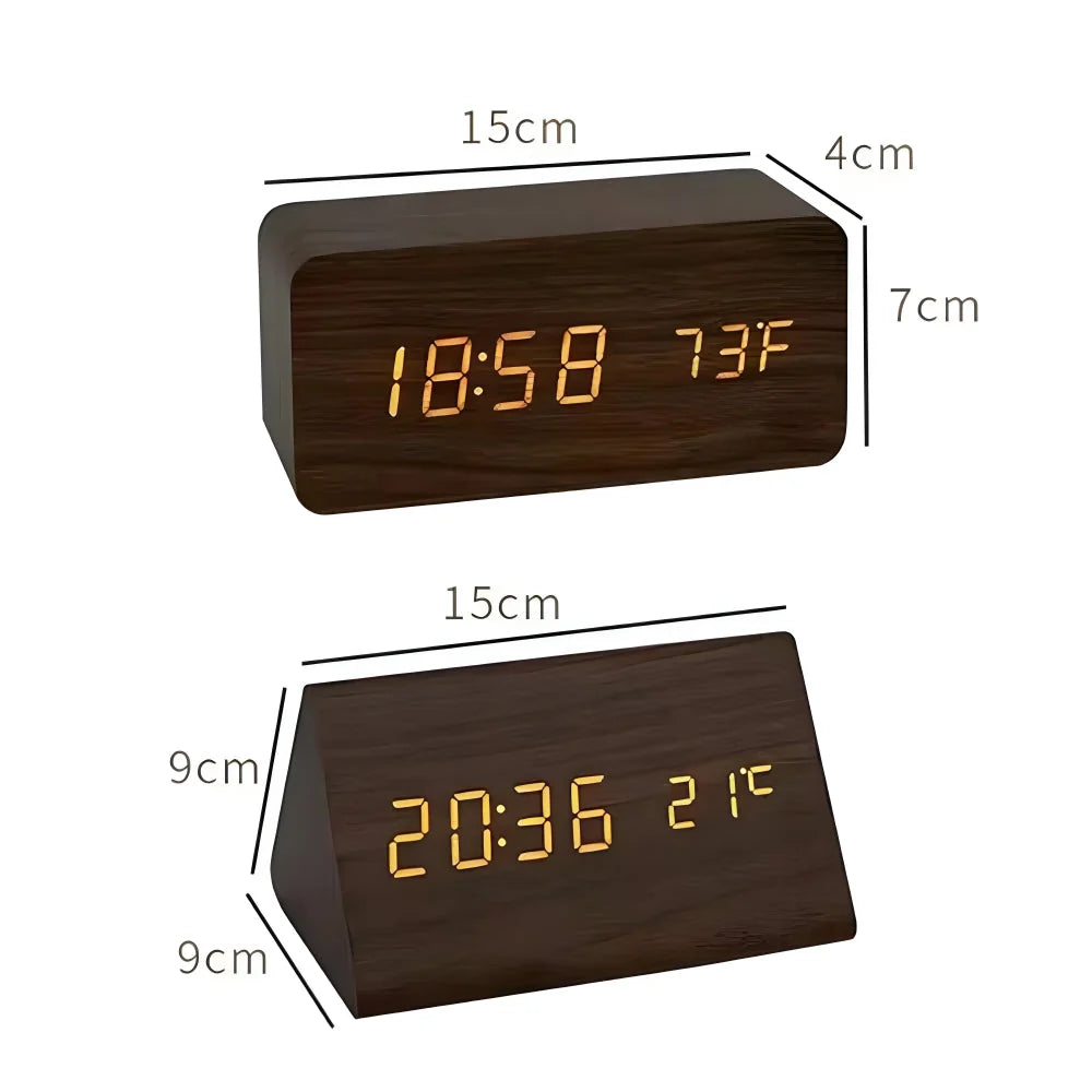 Digital LED Clock Dimmable Display Wood Finish USB Powered