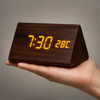 Digital LED Clock Dimmable Display Wood Finish USB Powered
