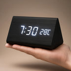 Digital LED Clock Dimmable Display Wood Finish USB Powered