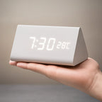 Digital LED Clock Dimmable Display Wood Finish USB Powered