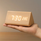Digital LED Clock Dimmable Display Wood Finish USB Powered