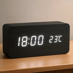 Digital LED Clock Dimmable Display Wood Finish USB Powered