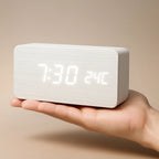 Digital LED Clock Dimmable Display Wood Finish USB Powered