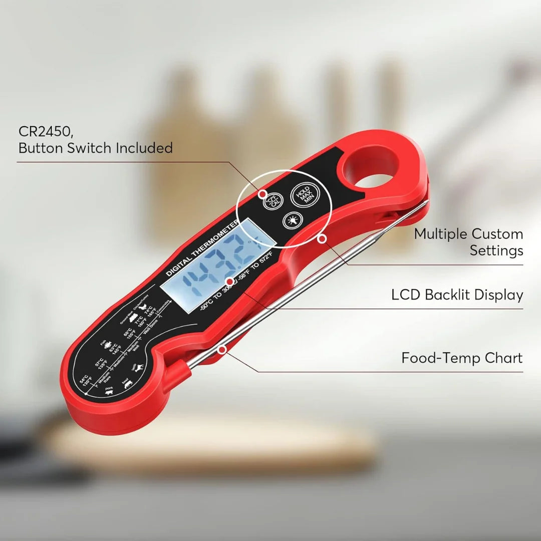 Digital Meat Thermometer Instant Read Waterproof Backlight LCD