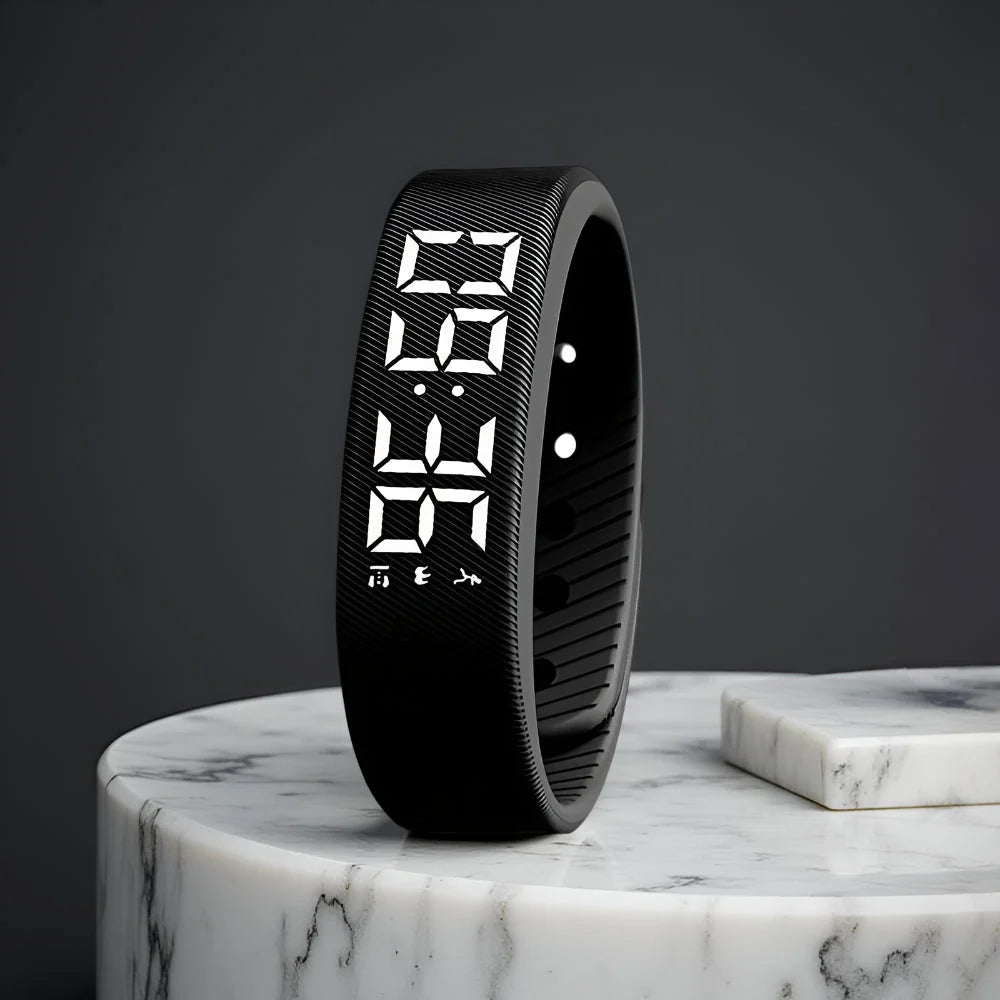 Digital Sports Watch Bright LED Display Waterproof USB Rechargeable