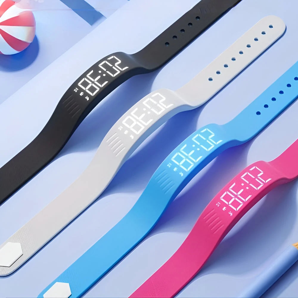 Digital Sports Watch Bright LED Display Waterproof USB Rechargeable
