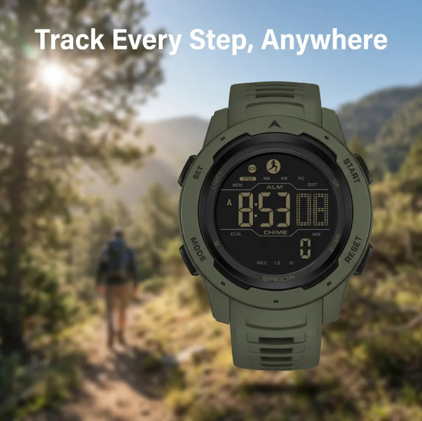 Digital Sports Watch Built In Pedometer 5 Bar Water-Resistant