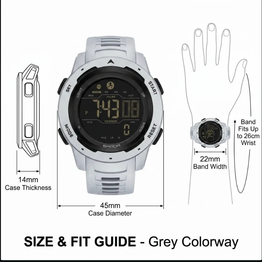Digital Sports Watch Built In Pedometer 5 Bar Water-Resistant