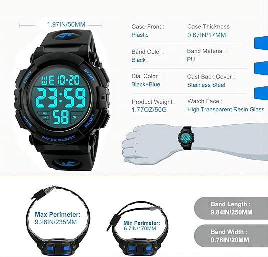Digital Sports Watch LED Display Waterproof & Shock-Resistant