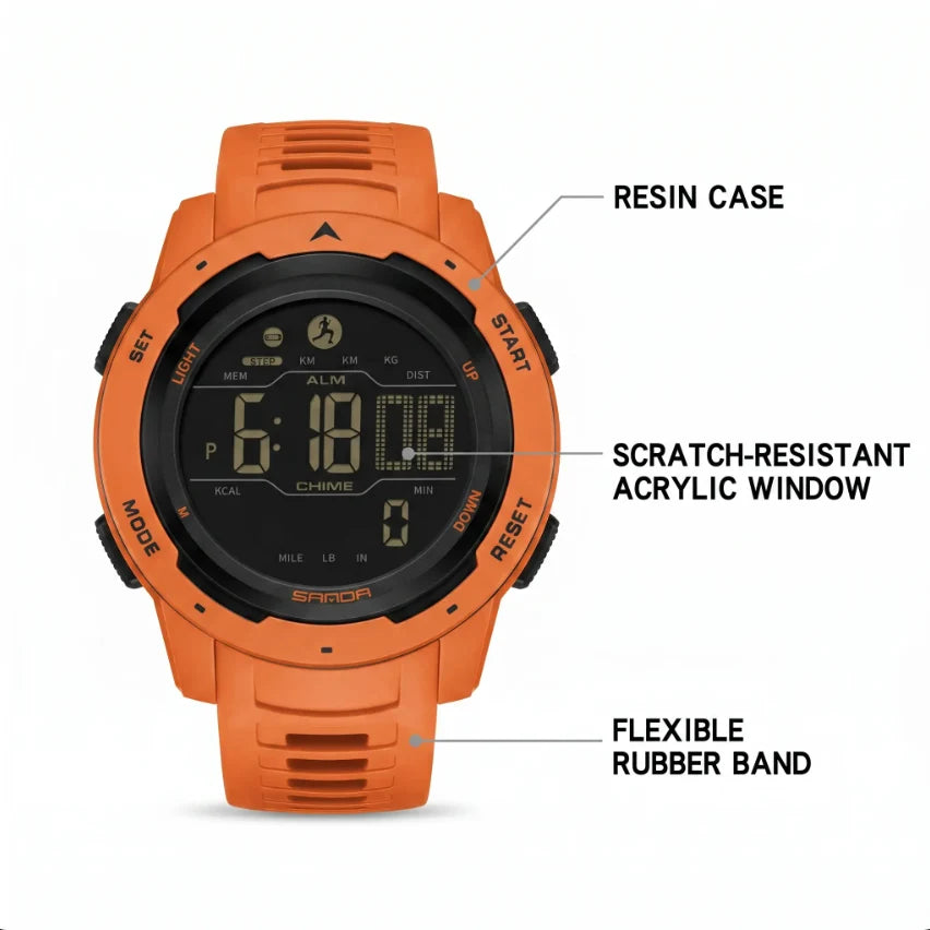 Digital Sports Watch Pedometer 5 ATM Rubber Strap