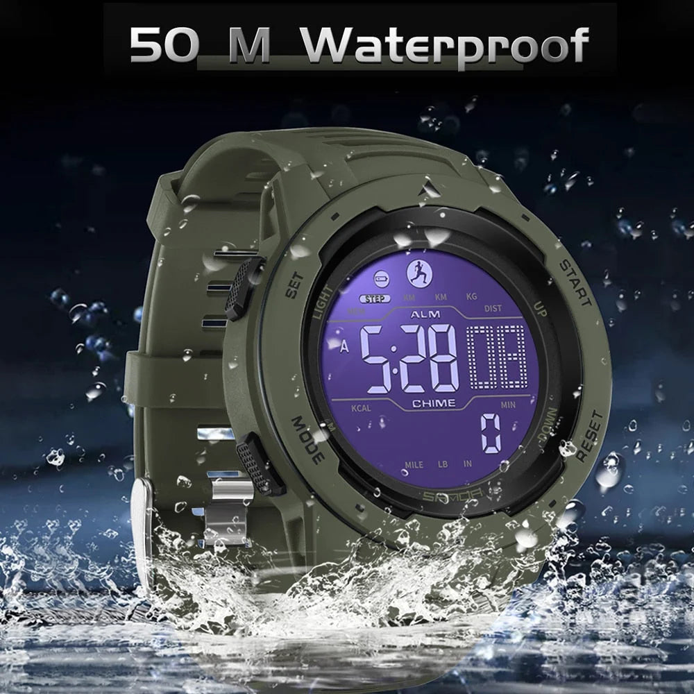 Digital Sports Watch Pedometer 5 ATM Rubber Strap
