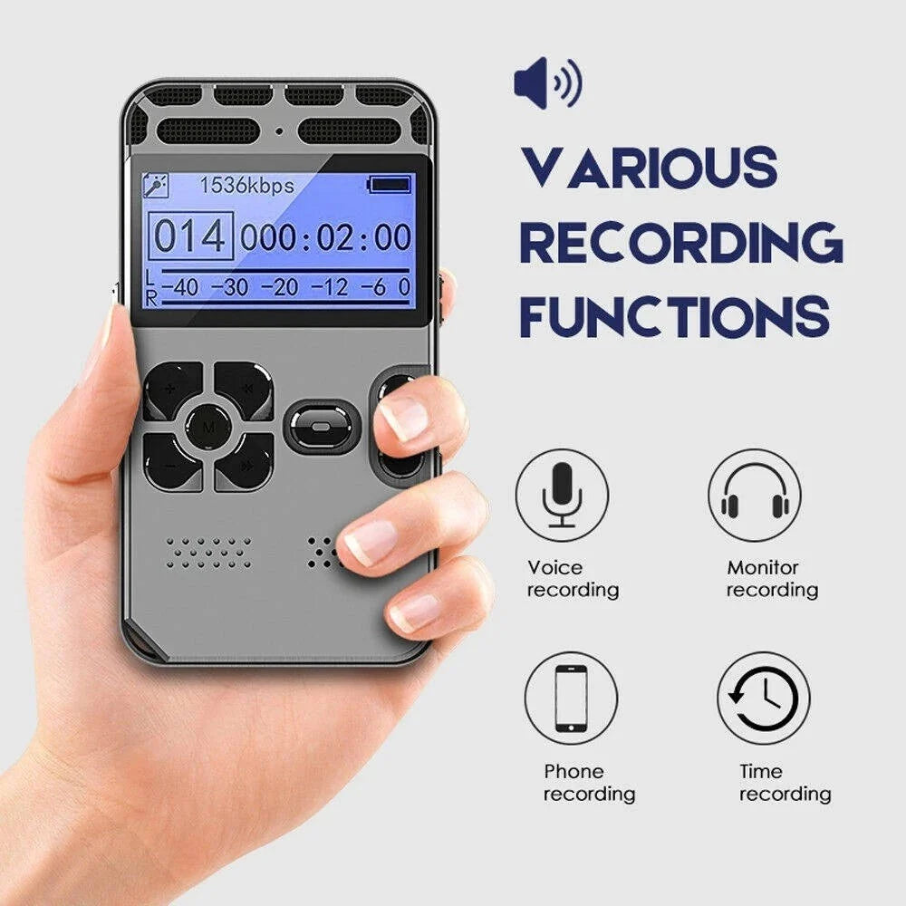 Digital Voice Recorder Rechargeable Built-In Speaker Expandable To 64GB