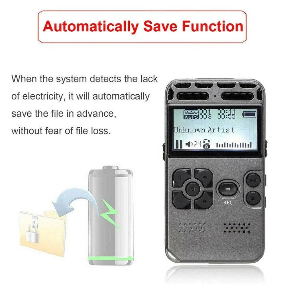 Digital Voice Recorder Rechargeable Built-In Speaker Expandable To 64GB