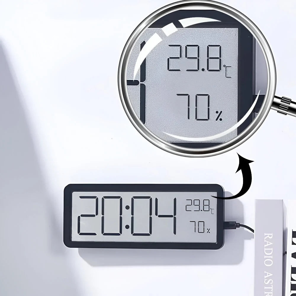 Digital Wall Clock LED 3-In-1 Time Temperature Humidity