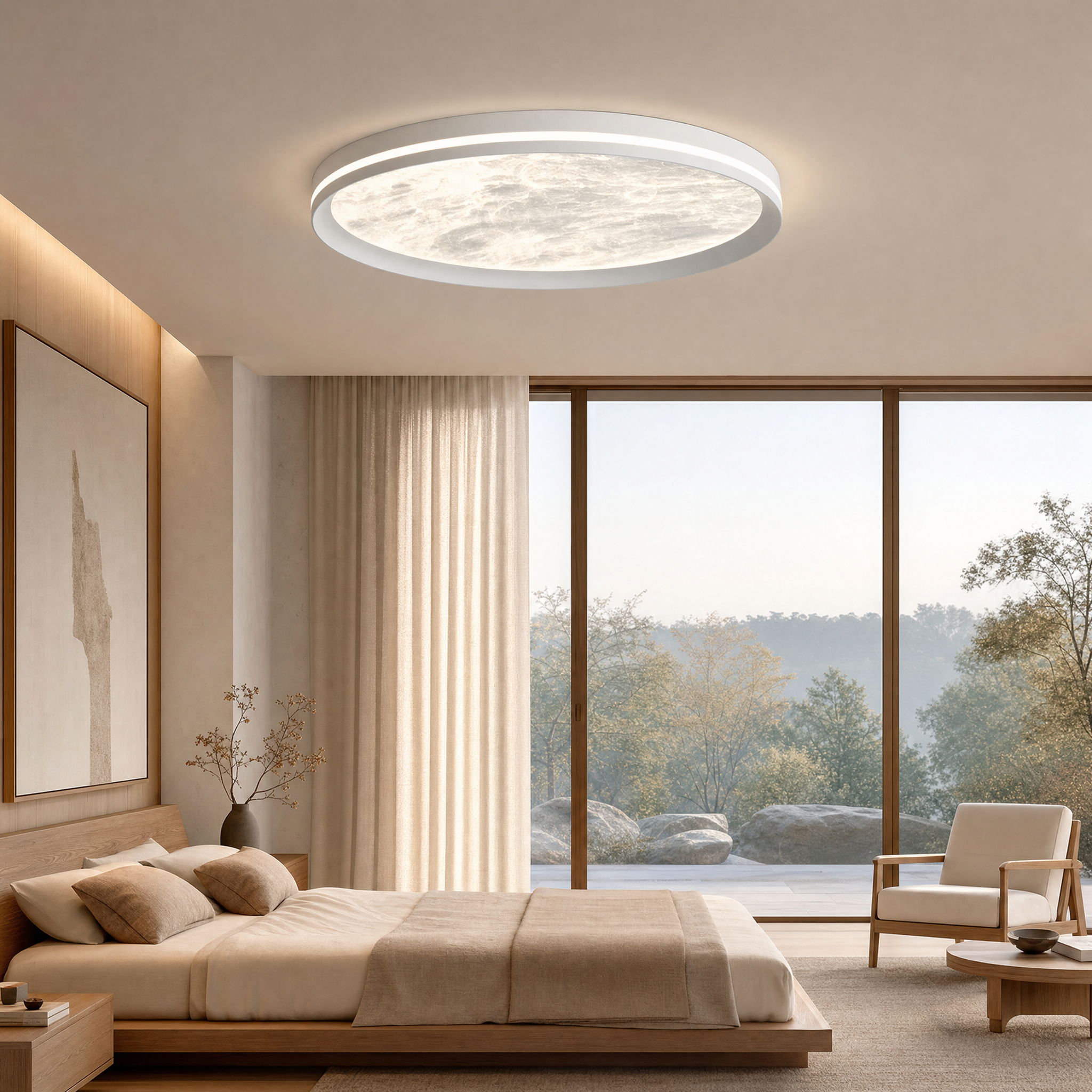 Dimmable Color-Adjustable LED Moon Ceiling Light (Remote)