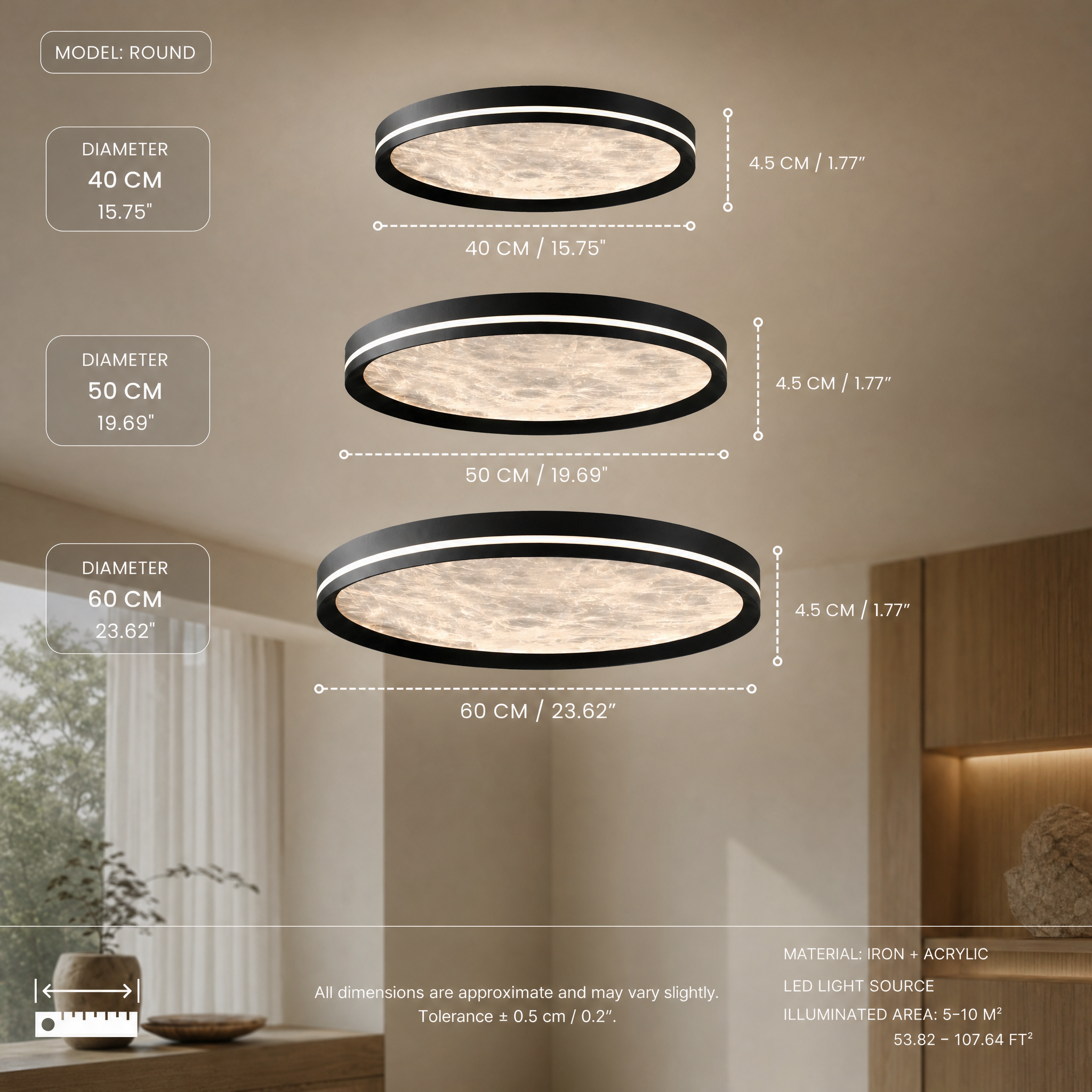 Dimmable Color-Adjustable LED Moon Ceiling Light (Remote)