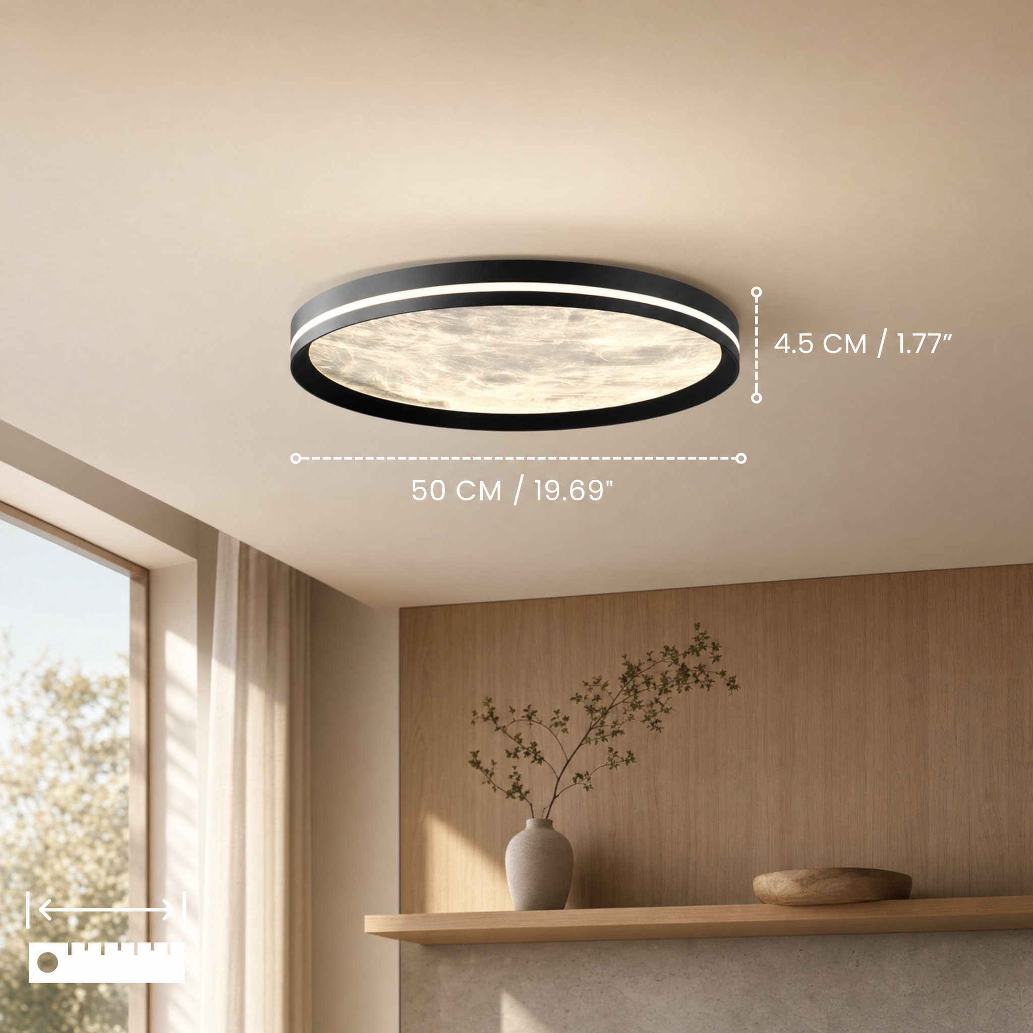 Dimmable Color-Adjustable LED Moon Ceiling Light (Remote)