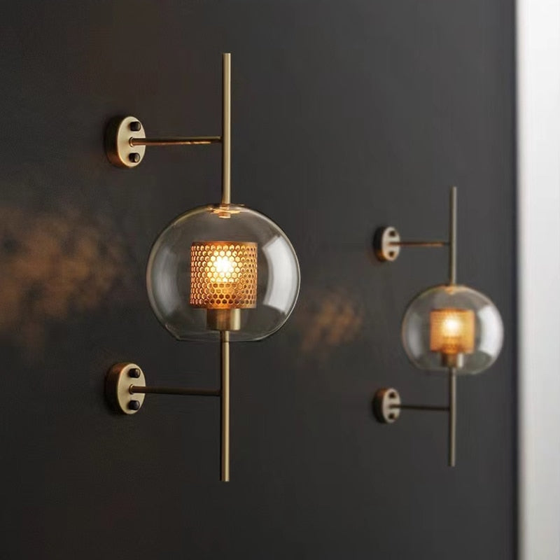 Dimmable Honeycomb Glass & Brass Wall Sconce
