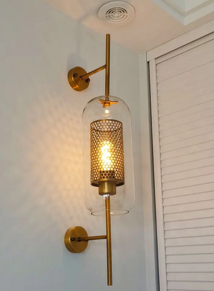 Dimmable Honeycomb Glass & Brass Wall Sconce