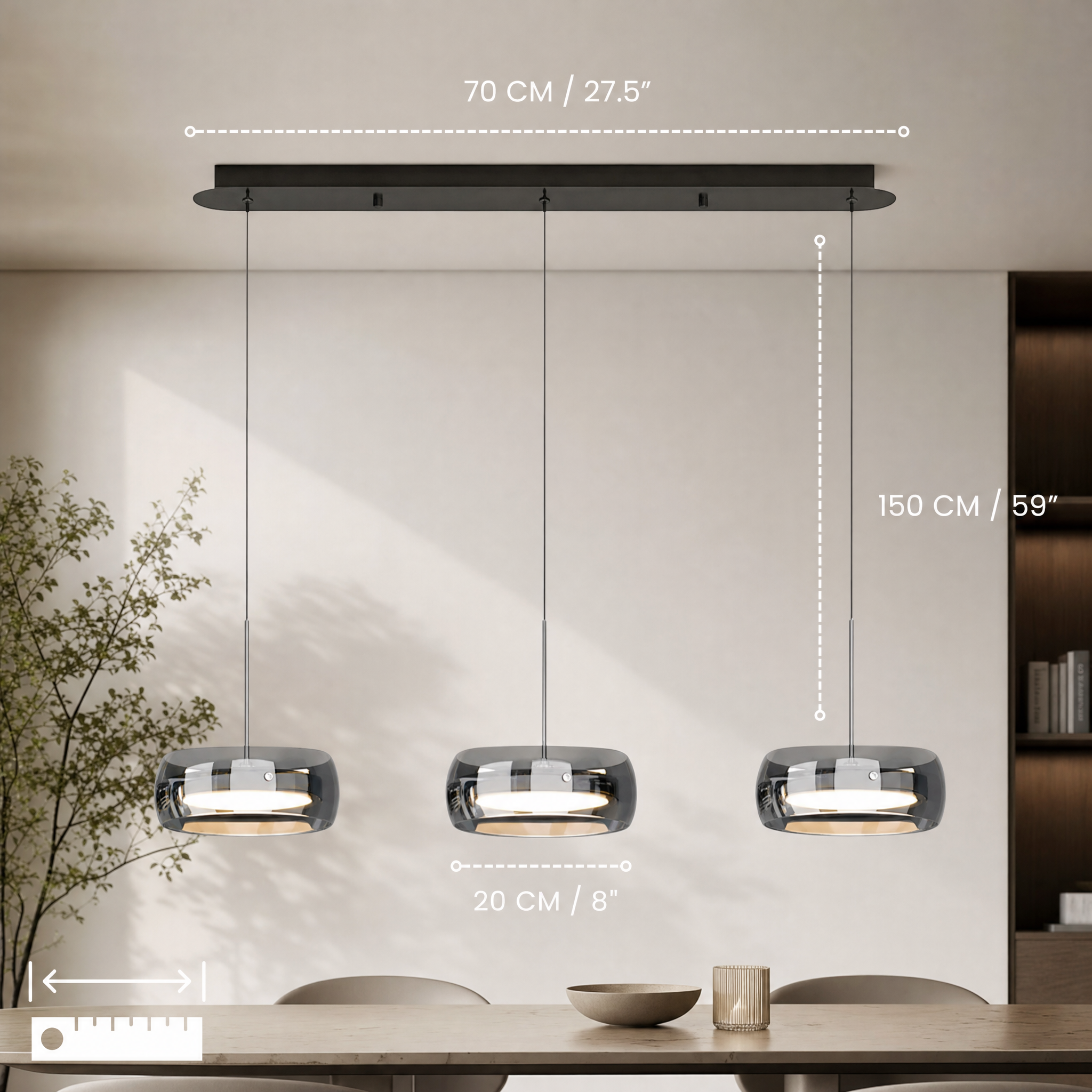 Dimmable Integrated LED Glass Drum Pendant Light (Remote Control)