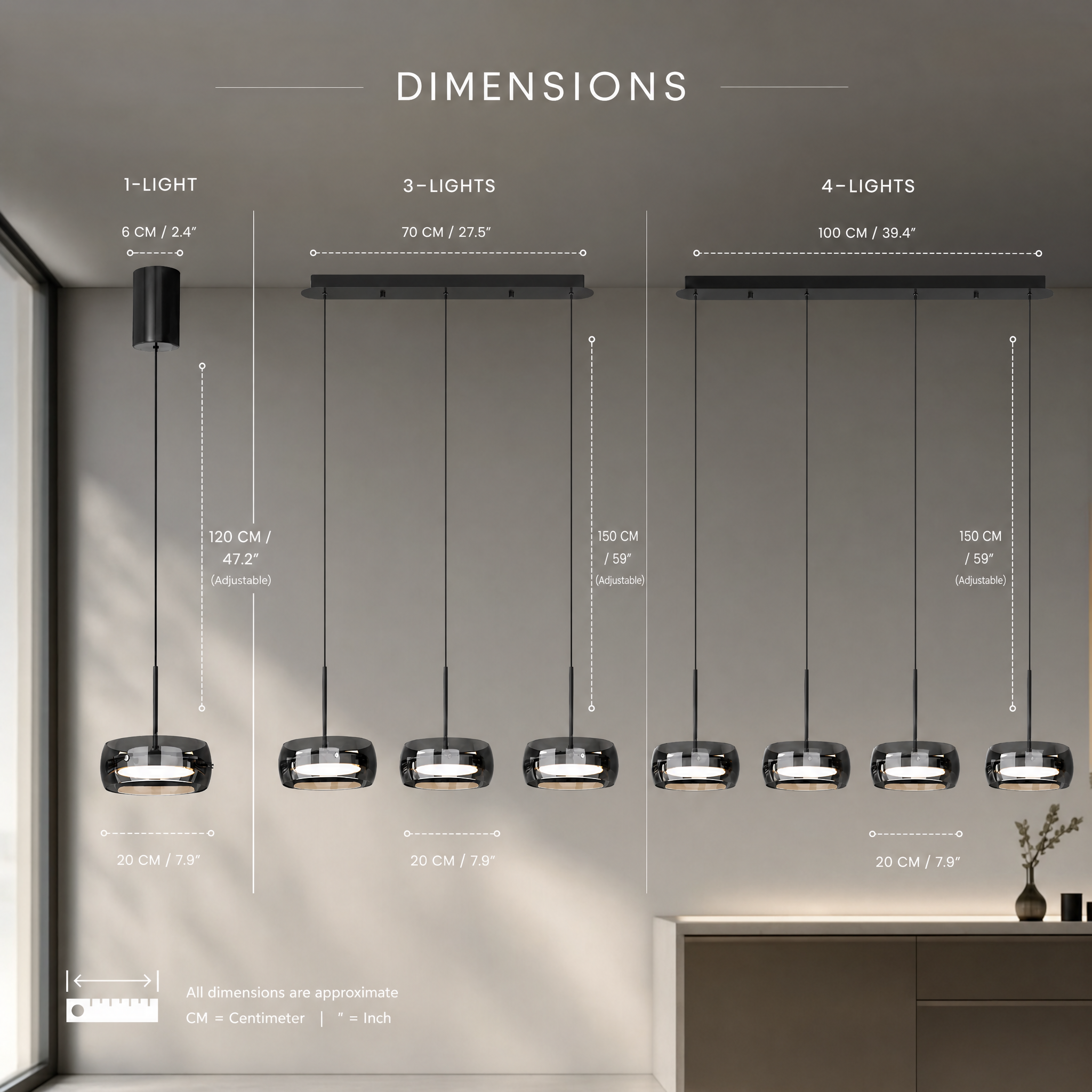 Dimmable Integrated LED Glass Drum Pendant Light (Remote Control)
