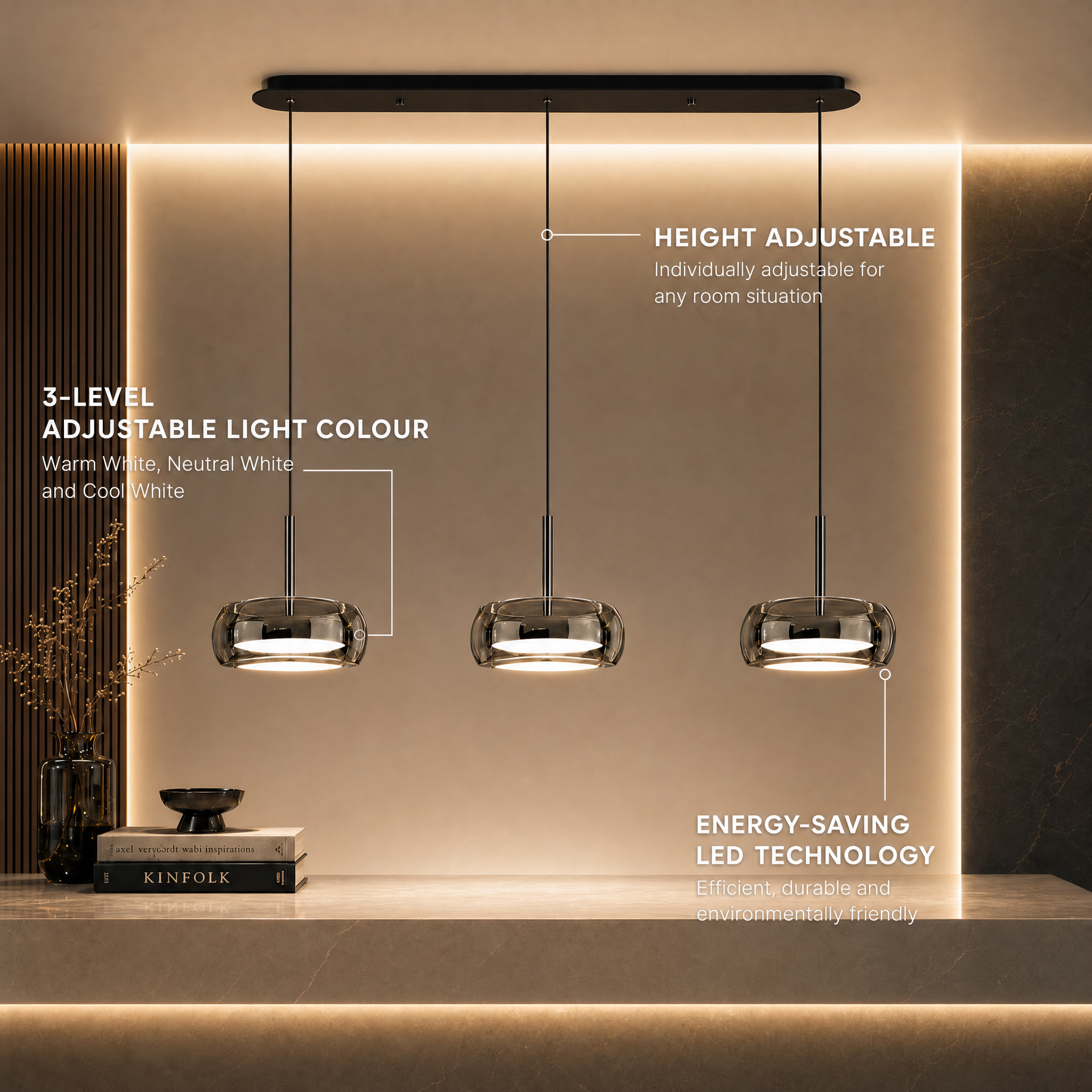 Dimmable Integrated LED Glass Drum Pendant Light (Remote Control)