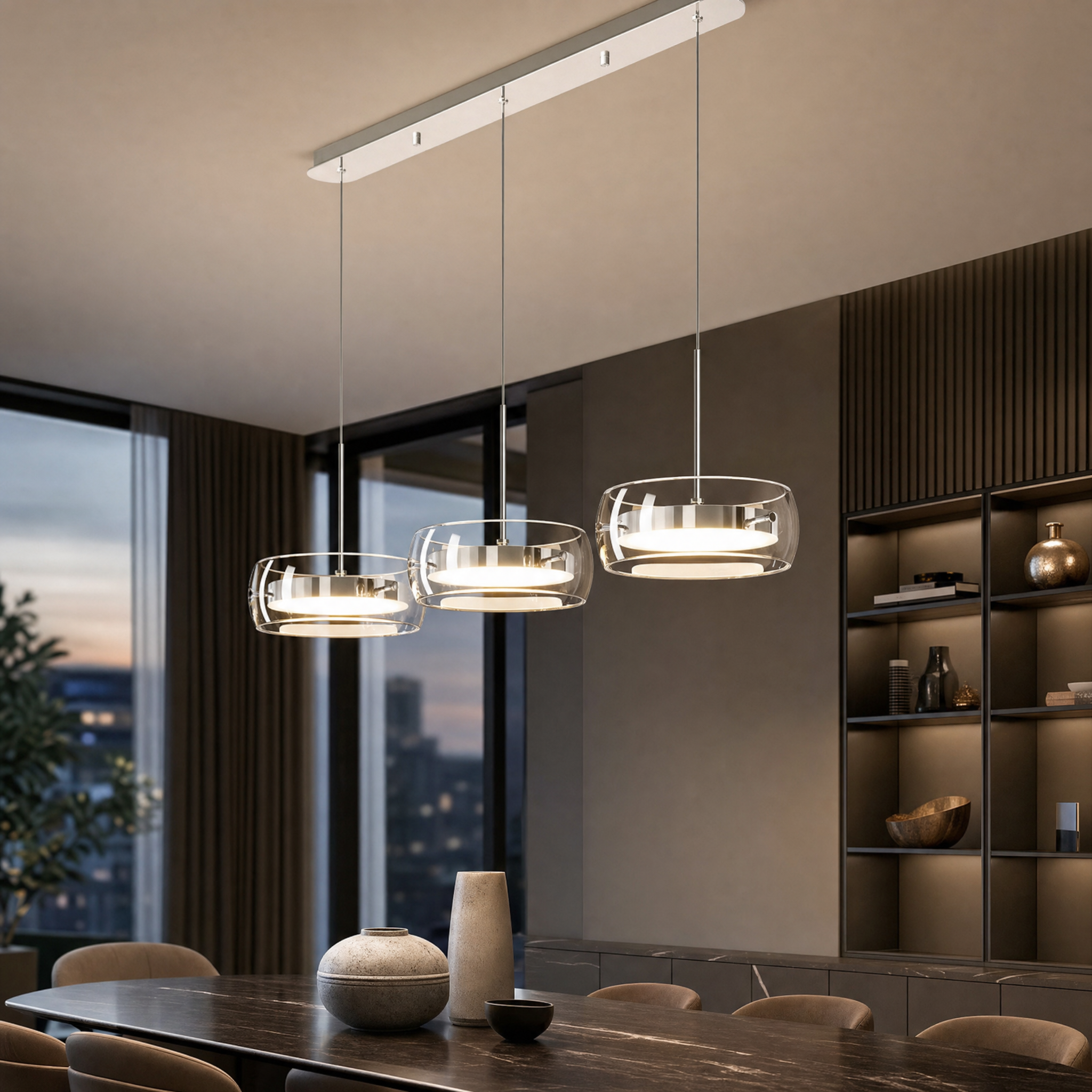 Dimmable Integrated LED Glass Drum Pendant Light (Remote Control)