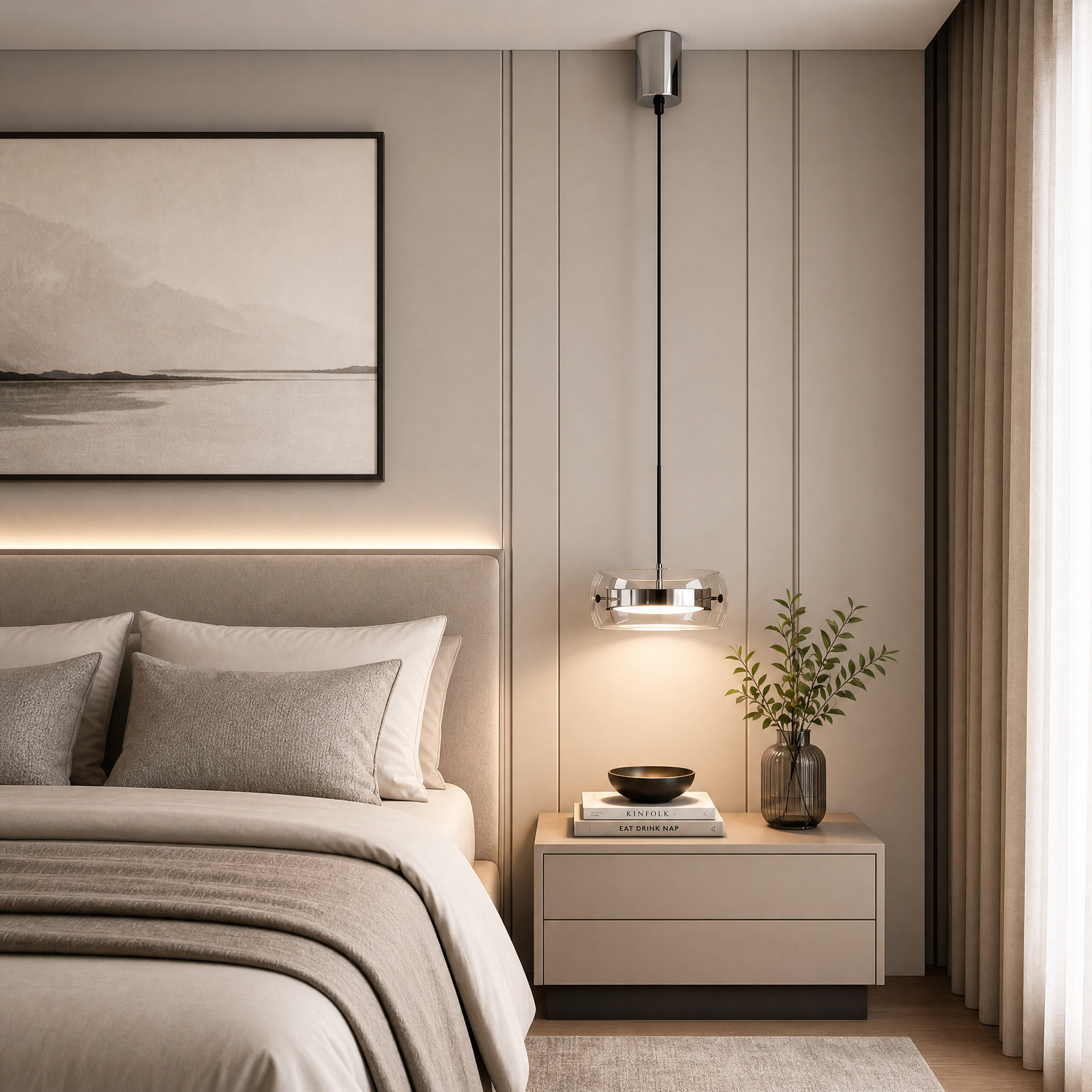 Dimmable Integrated LED Glass Drum Pendant Light (Remote Control)