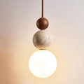 Dimmable LED Travertine & Wood Pendant Light
