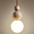 Dimmable LED Travertine & Wood Pendant Light