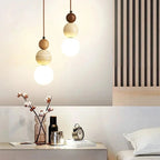 Dimmable LED Travertine & Wood Pendant Light