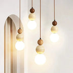 Dimmable LED Travertine & Wood Pendant Light