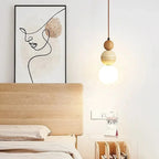 Dimmable LED Travertine & Wood Pendant Light
