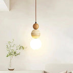 Dimmable LED Travertine & Wood Pendant Light