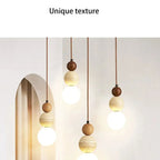 Dimmable LED Travertine & Wood Pendant Light