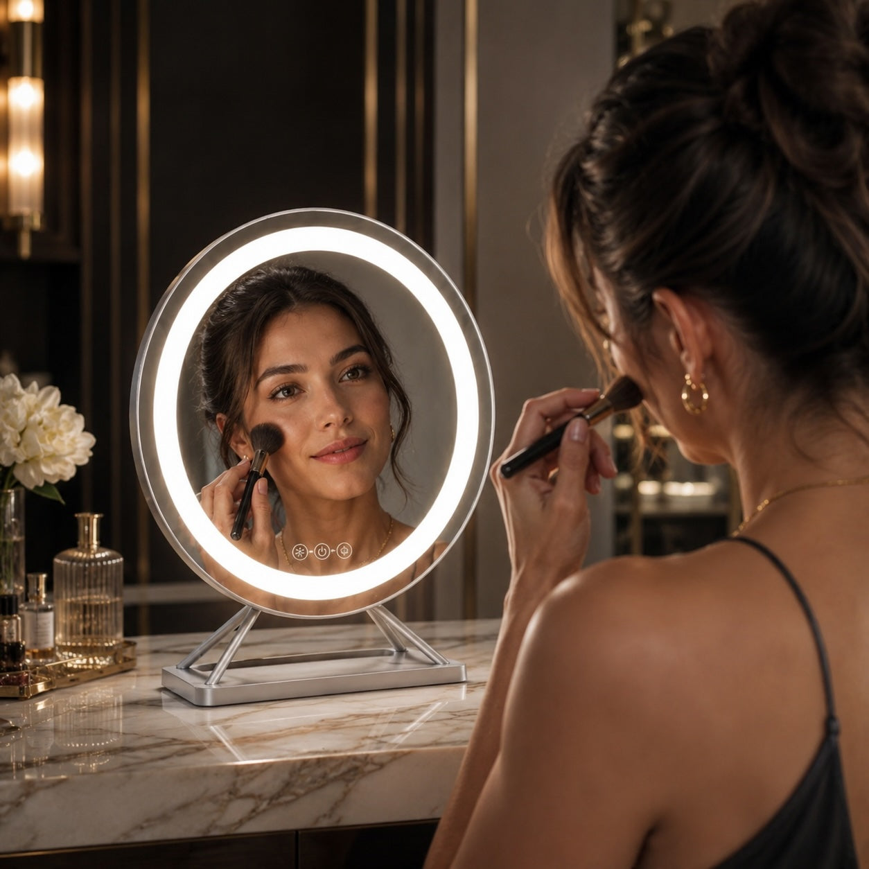 Dimmable LED Vanity Mirror (360° Rotation, 15x Magnifier)