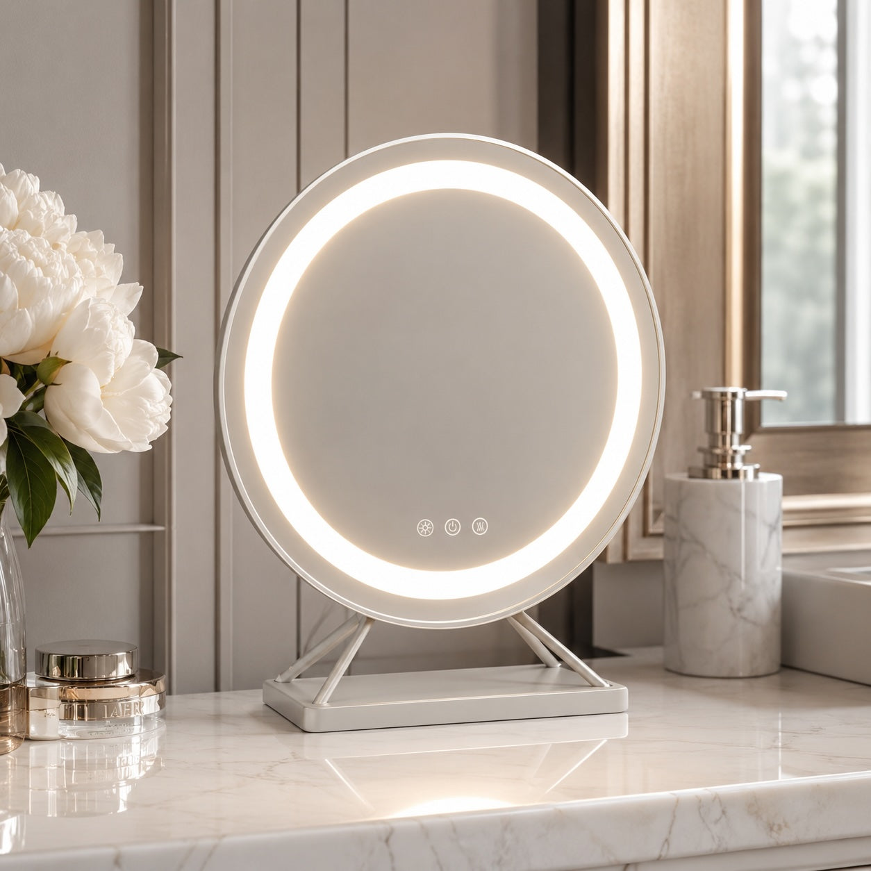 Dimmable LED Vanity Mirror (360° Rotation, 15x Magnifier)