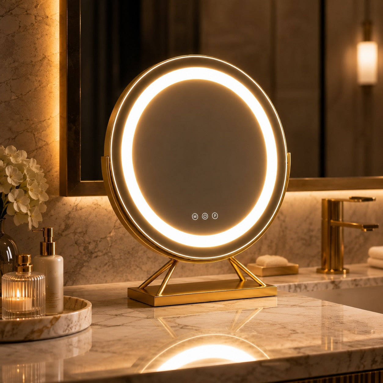 Dimmable LED Vanity Mirror (360° Rotation, 15x Magnifier)