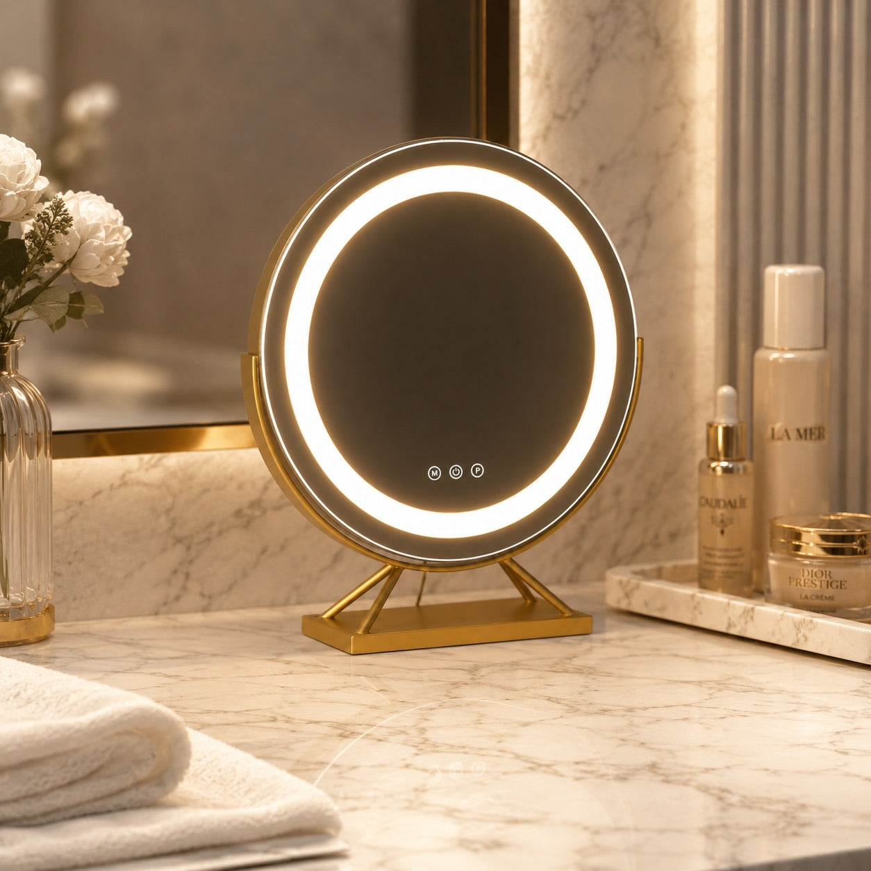 Dimmable LED Vanity Mirror (360° Rotation, 15x Magnifier)