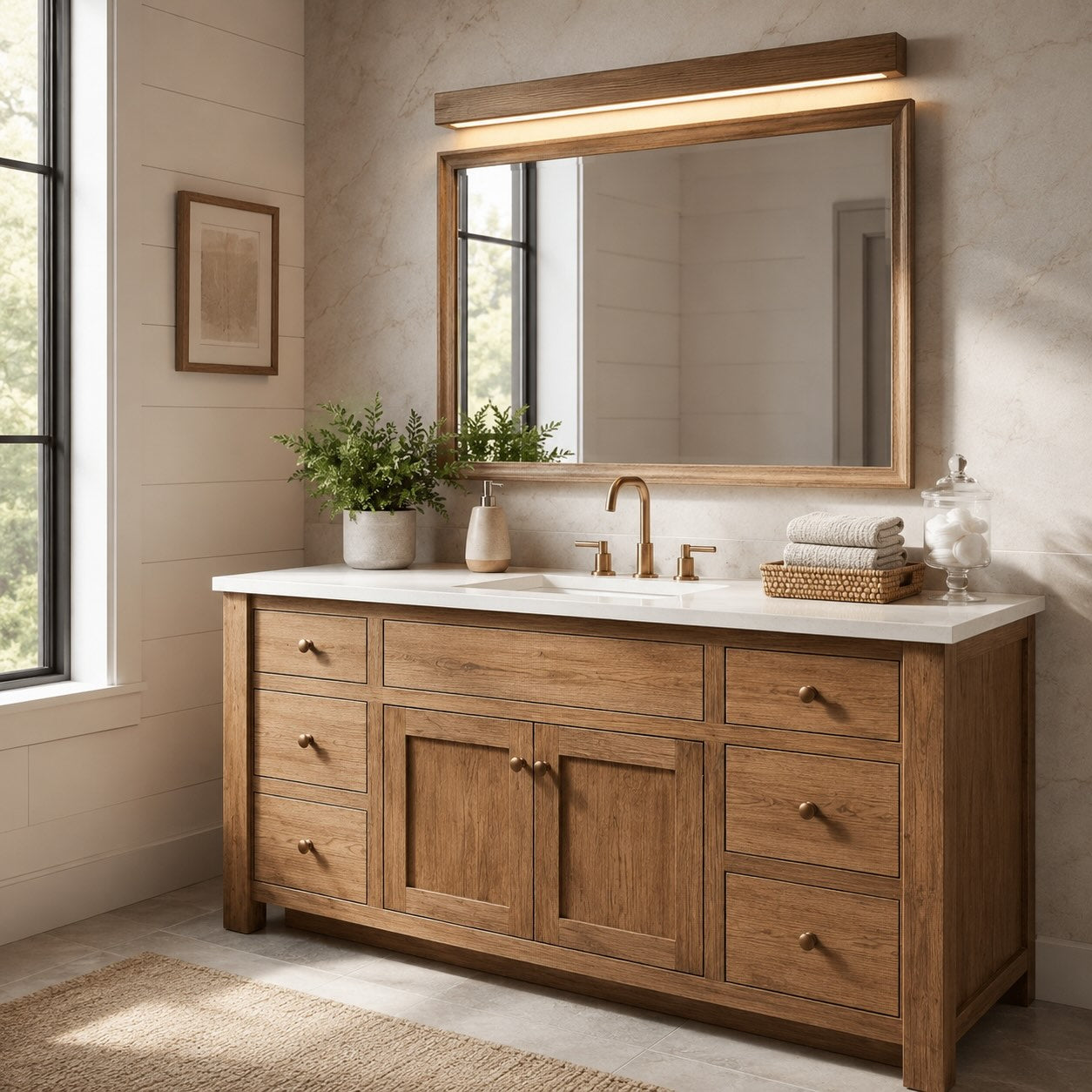 Dimmable LED Wood Flush Mount Vanity Light