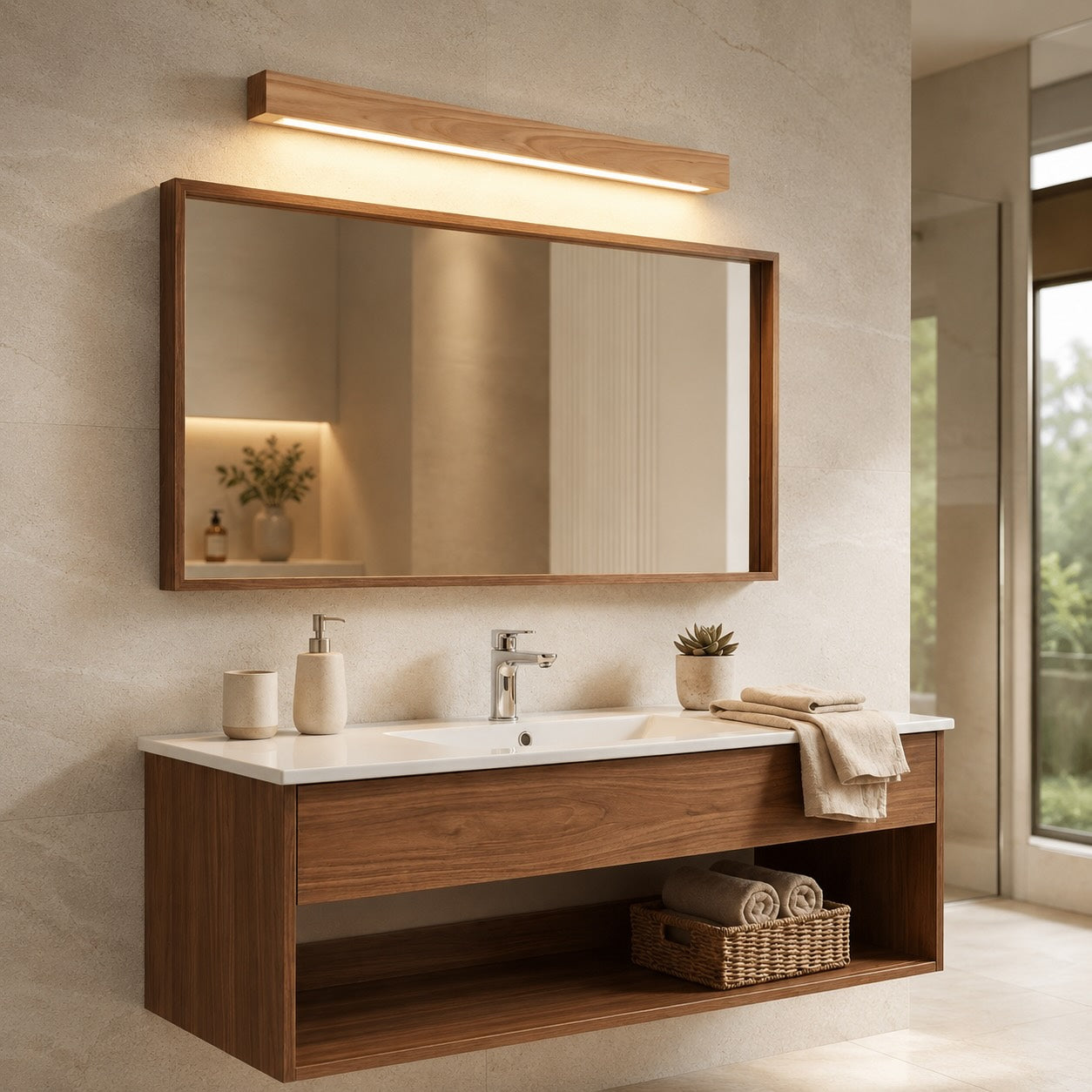 Dimmable LED Wood Flush Mount Vanity Light