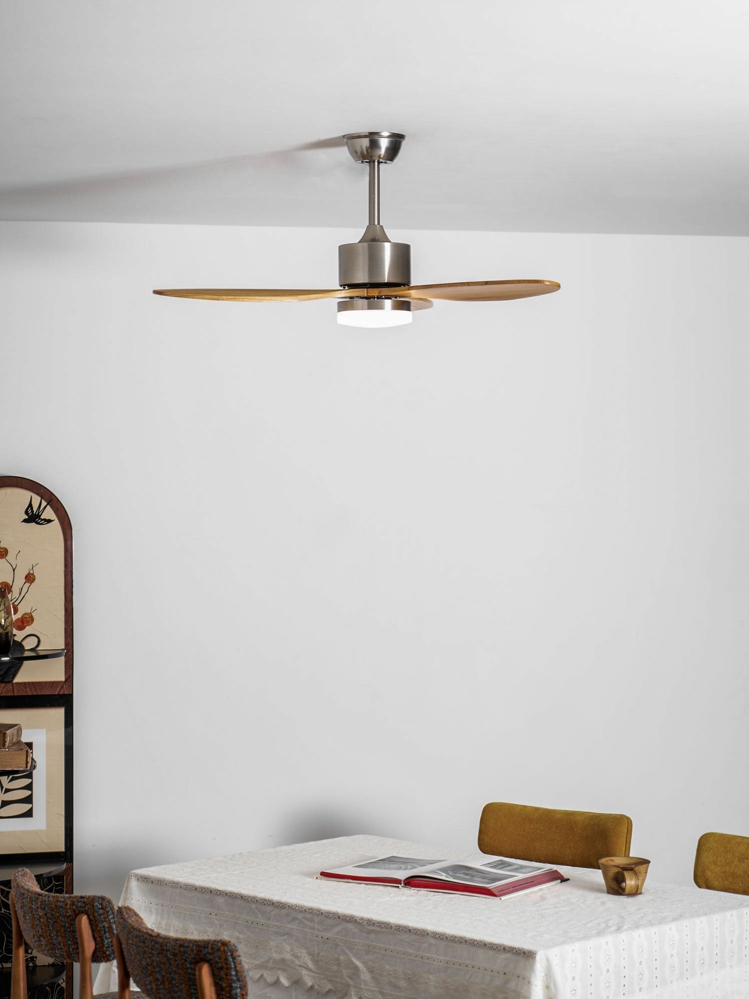 Dimmable LED Wooden Blades Ceiling Fan (Remote Included)